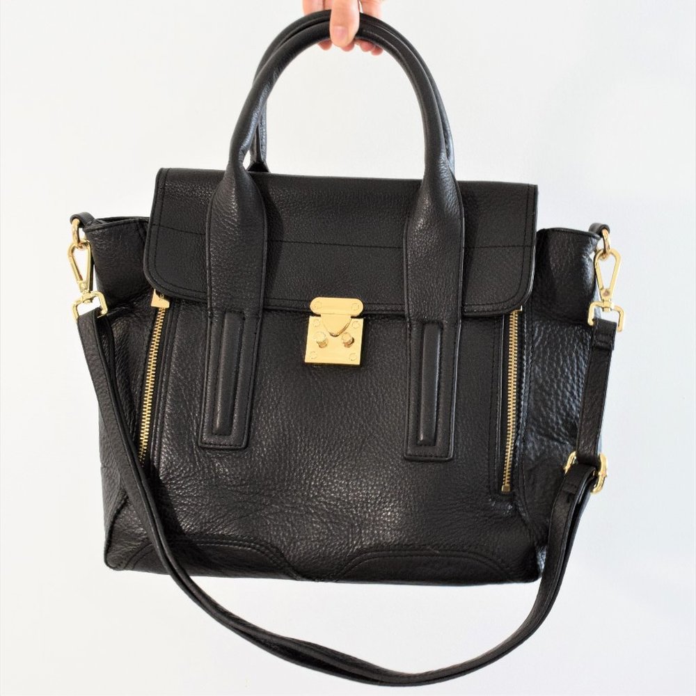 Danier Leather Black Handbag with Gold Hardware